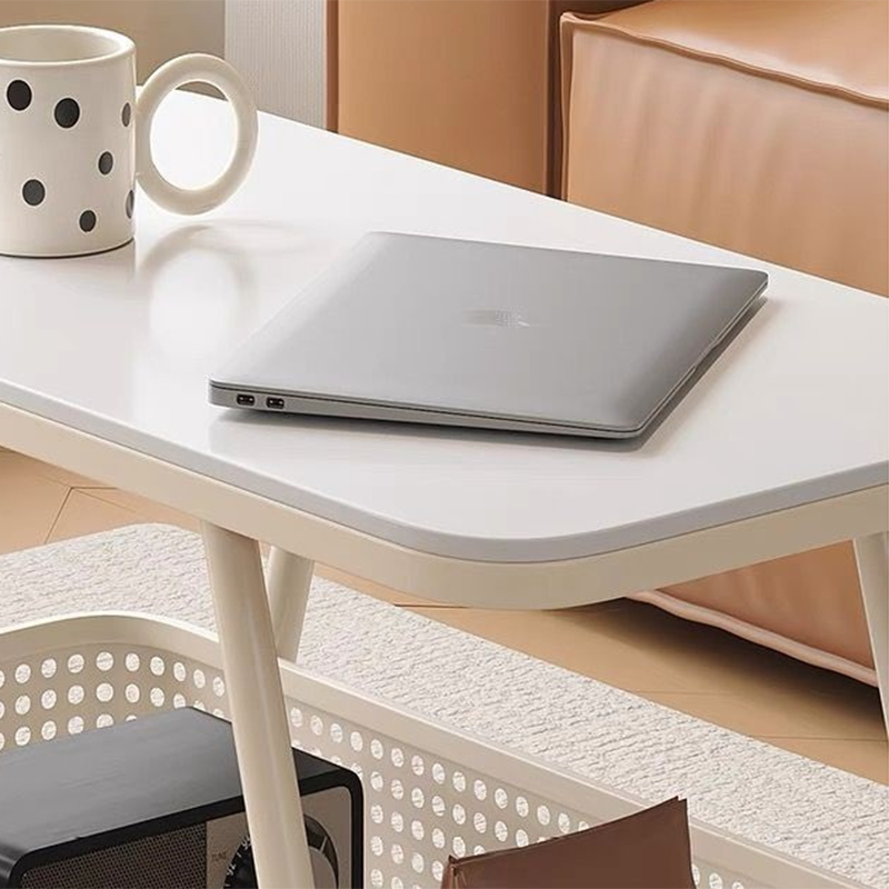 Modern Minimalist Rounded-Edge Design Carbon Steel Stone Slab Tempered Glass Movable Side Table 2-Tier For Living Room