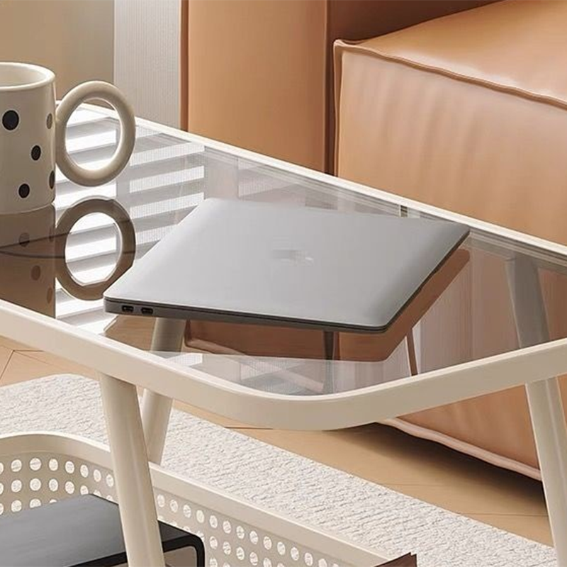 Modern Minimalist Rounded-Edge Design Carbon Steel Stone Slab Tempered Glass Movable Side Table 2-Tier For Living Room