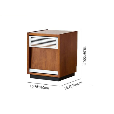 Contemporary Retro Square Rubber Solid Wood Stainless Steel Nightstand 1-Drawer For Bedroom