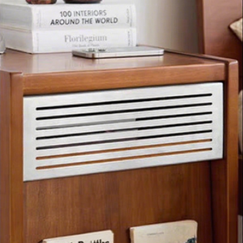 Contemporary Retro Square Rubber Solid Wood Stainless Steel Nightstand 1-Drawer For Bedroom