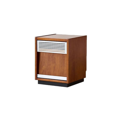 Contemporary Retro Square Rubber Solid Wood Stainless Steel Nightstand 1-Drawer For Bedroom