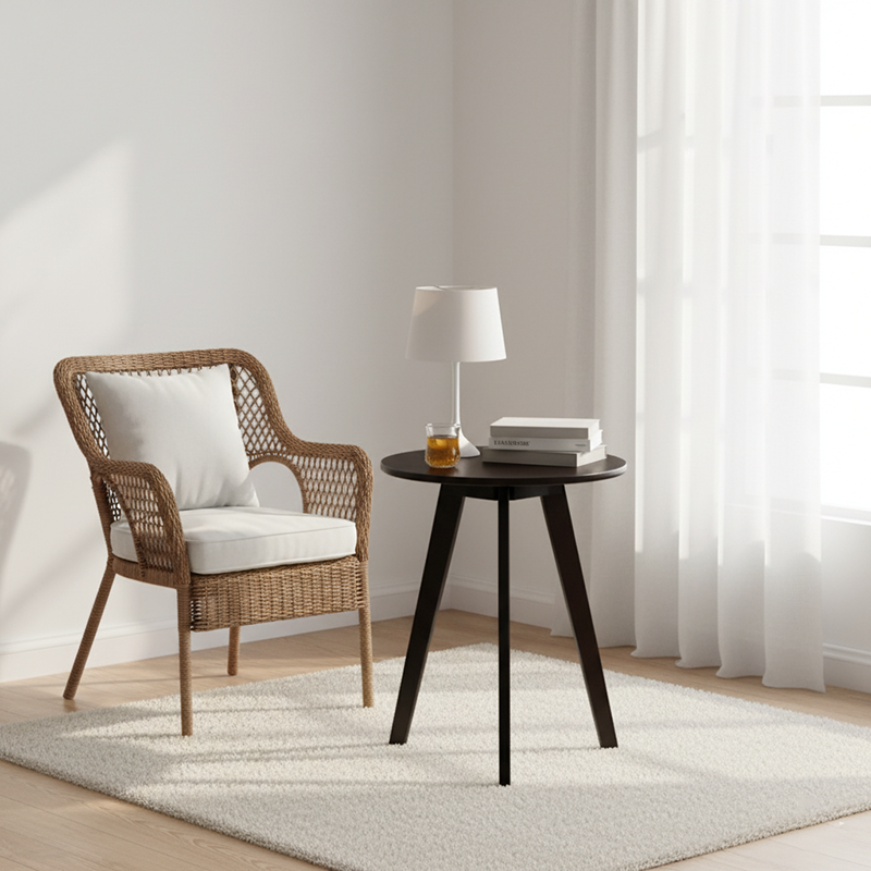 Moderner minimalistischer runder Couchtisch aus massivem Holz und MDF, 1-stöckig, für das Wohnzimmer 