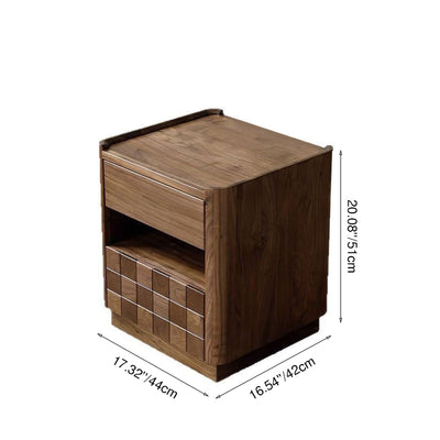 Contemporary Retro Square-Cut Solid Black Walnut Wood Nightstand 2-Drawer For Bedroom