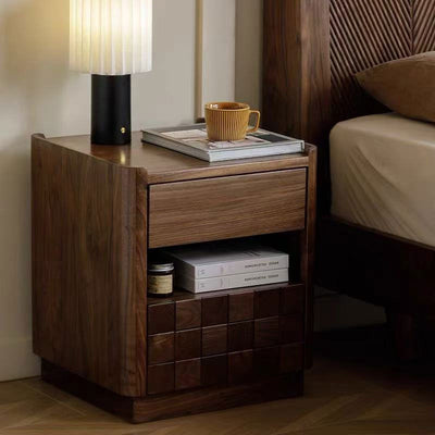 Contemporary Retro Square-Cut Solid Black Walnut Wood Nightstand 2-Drawer For Bedroom