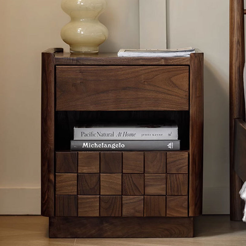 Contemporary Retro Square-Cut Solid Black Walnut Wood Nightstand 2-Drawer For Bedroom