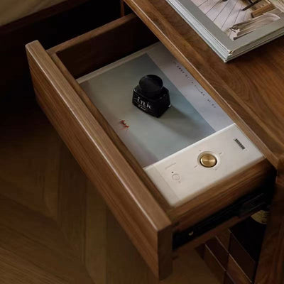 Contemporary Retro Square-Cut Solid Black Walnut Wood Nightstand 2-Drawer For Bedroom