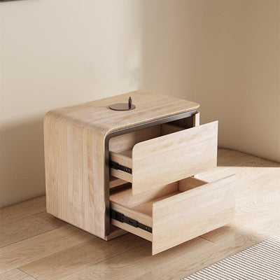 Modern Minimalist Rounded-Edge Microfiber Leather Solid Wood Nightstand 2-Drawer For Bedroom