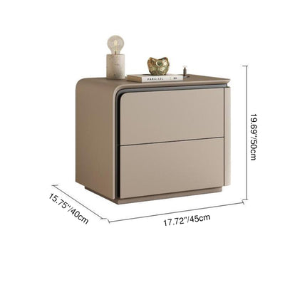 Modern Minimalist Rounded-Edge Microfiber Leather Solid Wood Nightstand 2-Drawer For Bedroom