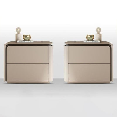 Modern Minimalist Rounded-Edge Microfiber Leather Solid Wood Nightstand 2-Drawer For Bedroom