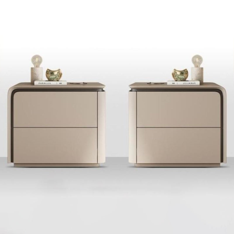Modern Minimalist Rounded-Edge Microfiber Leather Solid Wood Nightstand 2-Drawer For Bedroom