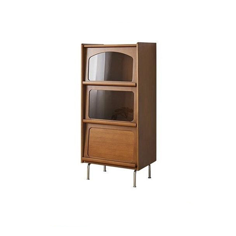 Contemporary Retro Square Tempered Glass Stainless Steel Solid Wood Storage Cabinet 3-Storage For Living Room