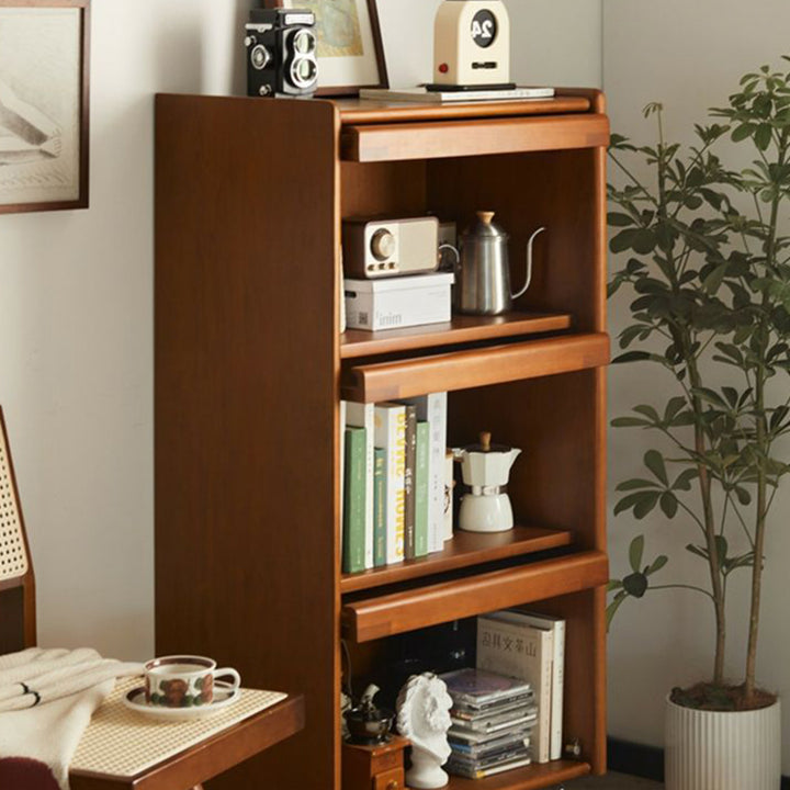 Contemporary Retro Square Tempered Glass Stainless Steel Solid Wood Corner Bookcase 3-Storage For Living Room