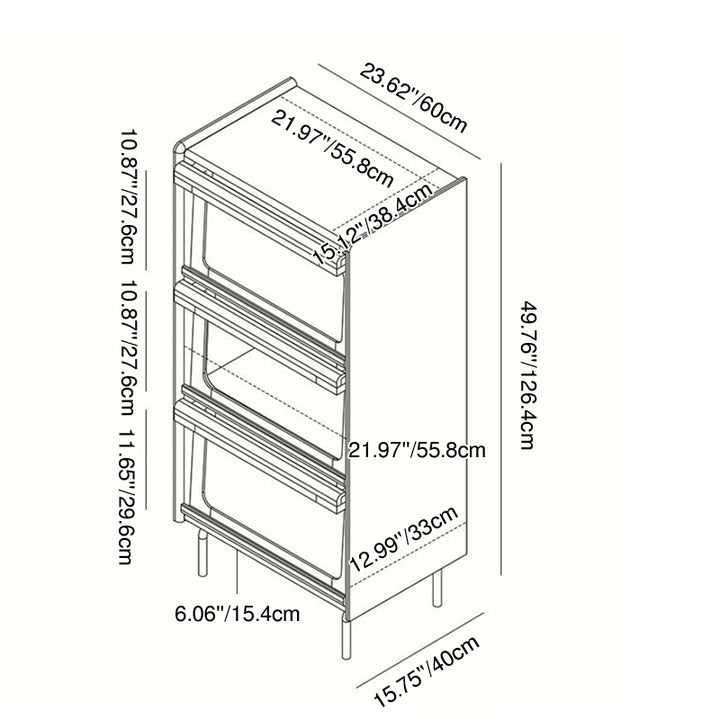 Contemporary Retro Square Tempered Glass Stainless Steel Solid Wood Corner Bookcase 3-Storage For Living Room