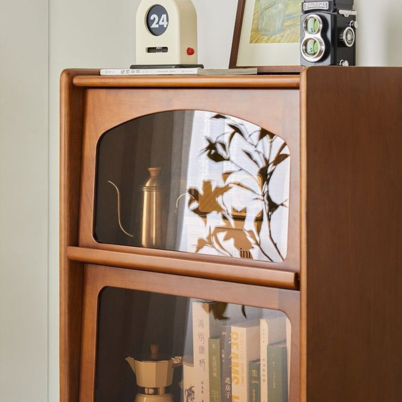 Contemporary Retro Square Tempered Glass Stainless Steel Solid Wood Corner Bookcase 3-Storage For Living Room