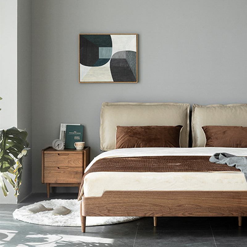 Table de chevet en bois massif de noyer à 2 tiroirs, design japonais traditionnel à coins arrondis, pour chambre à coucher 
