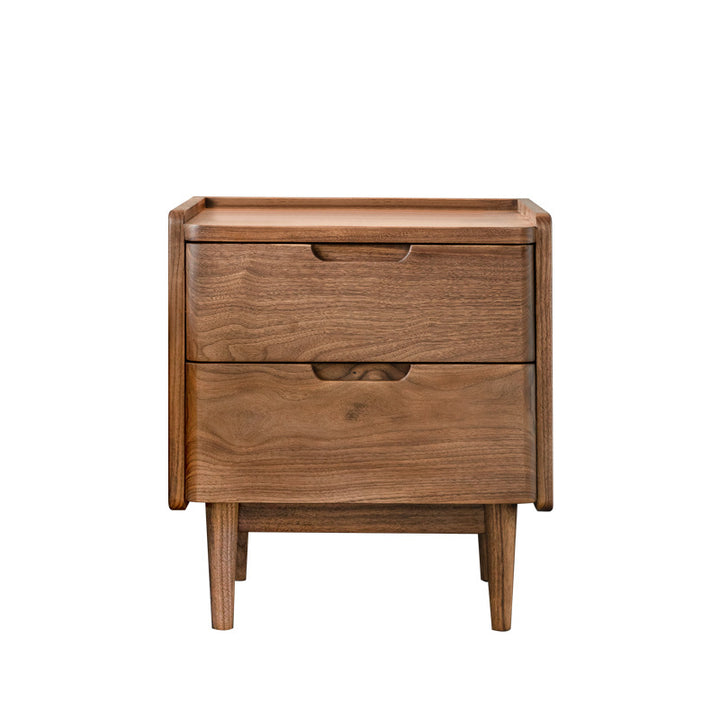 Table de chevet en bois massif de noyer à 2 tiroirs, design japonais traditionnel à coins arrondis, pour chambre à coucher 
