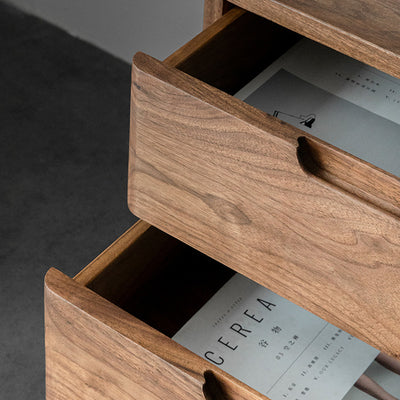 Traditional Japanese Rounded Corner Design Solid Walnut Wood Nightstand 2-Drawer For Bedroom