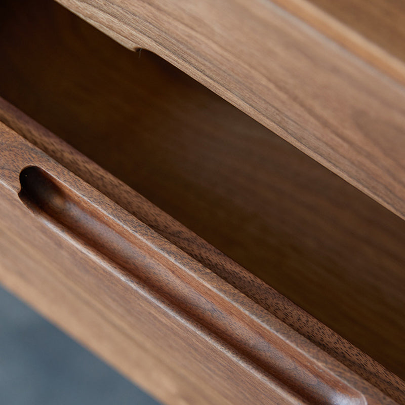 Traditional Japanese Rounded Corner Design Solid Walnut Wood Nightstand 2-Drawer For Bedroom