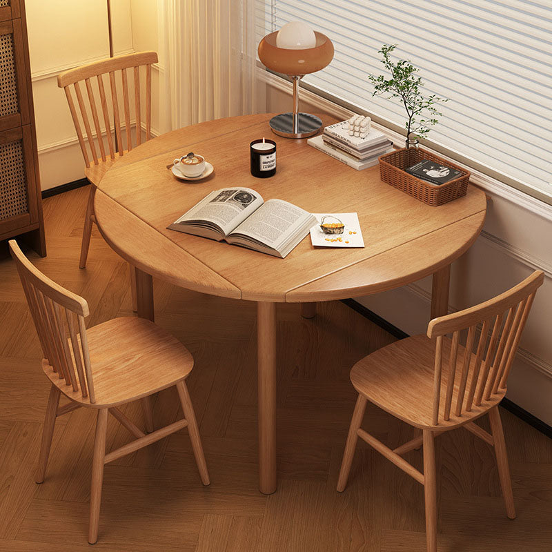 Modern Minimalist Round Square Solid Wood Foldable Dining Table & Chair Set For 4 Seats