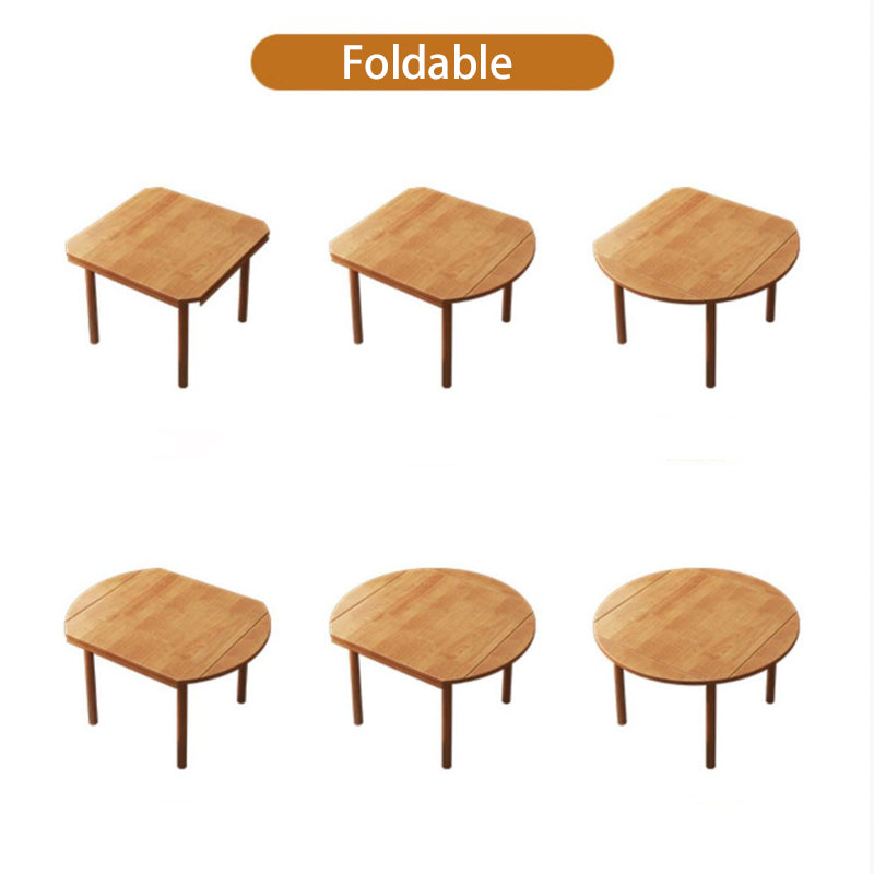 Modern Minimalist Round Square Solid Wood Foldable Dining Table &amp; Chair Set For 4 Seats