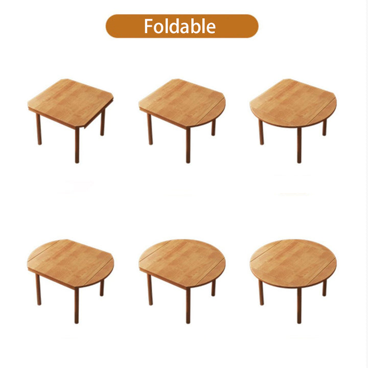 Modern Minimalist Round Square Solid Wood Foldable Dining Table &amp; Chair Set For 4 Seats