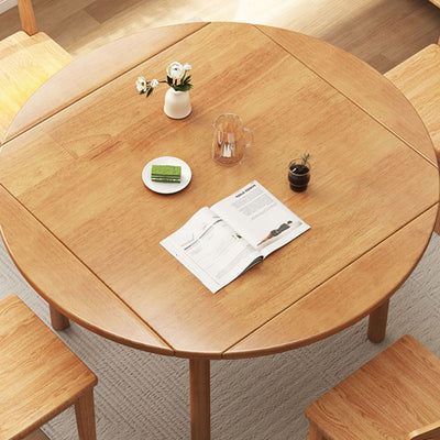 Modern Minimalist Round Square Solid Wood Foldable Dining Table & Chair Set For 4 Seats