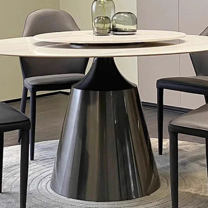 Contemporary Nordic Round Stainless Steel Stone Slab Solid Wood Plywood Dining Table & Chair Set With Turntable For 6/8/10 Seats