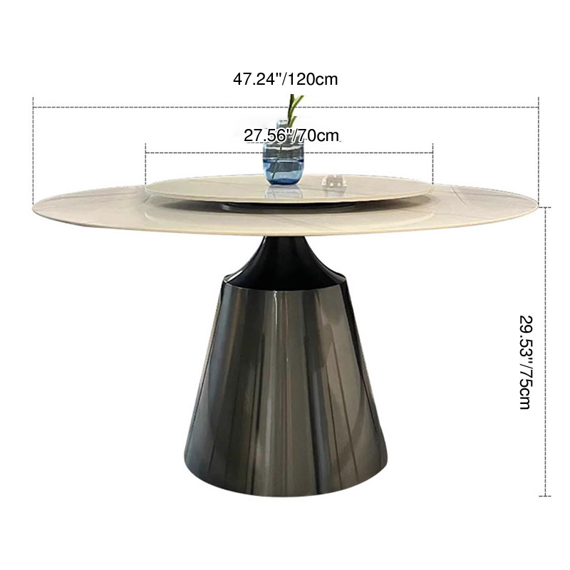 Contemporary Nordic Round Stainless Steel Stone Slab Solid Wood Plywood Dining Table & Chair Set With Turntable For 6/8/10 Seats