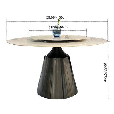 Contemporary Nordic Round Stainless Steel Stone Slab Solid Wood Plywood Dining Table & Chair Set With Turntable For 6/8/10 Seats