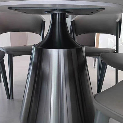 Contemporary Nordic Round Stainless Steel Stone Slab Solid Wood Plywood Dining Table & Chair Set With Turntable For 6/8/10 Seats
