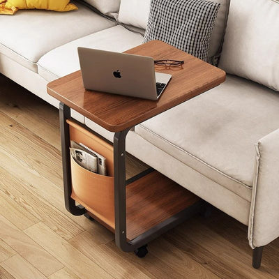 Modern Minimalist Rectangular Rounded-Edge MDF Iron Movable Coffee Table 2-Tier For Living Room