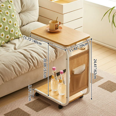 Modern Minimalist Rectangular Rounded-Edge MDF Iron Movable Coffee Table 2-Tier For Living Room