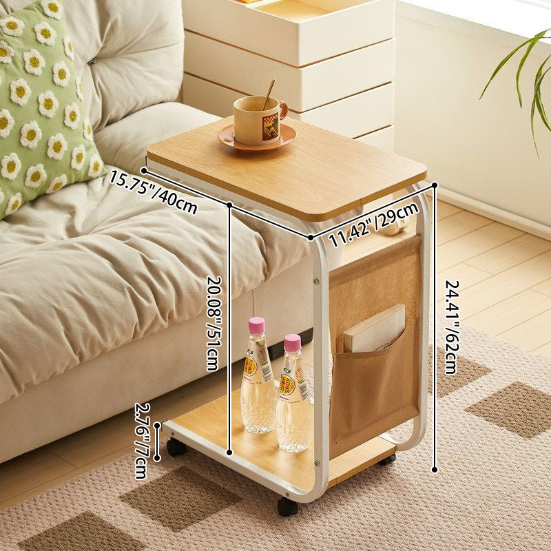 Modern Minimalist Rectangular Rounded-Edge MDF Iron Movable Coffee Table 2-Tier For Living Room