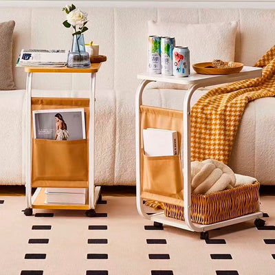 Modern Minimalist Rectangular Rounded-Edge MDF Iron Movable Coffee Table 2-Tier For Living Room