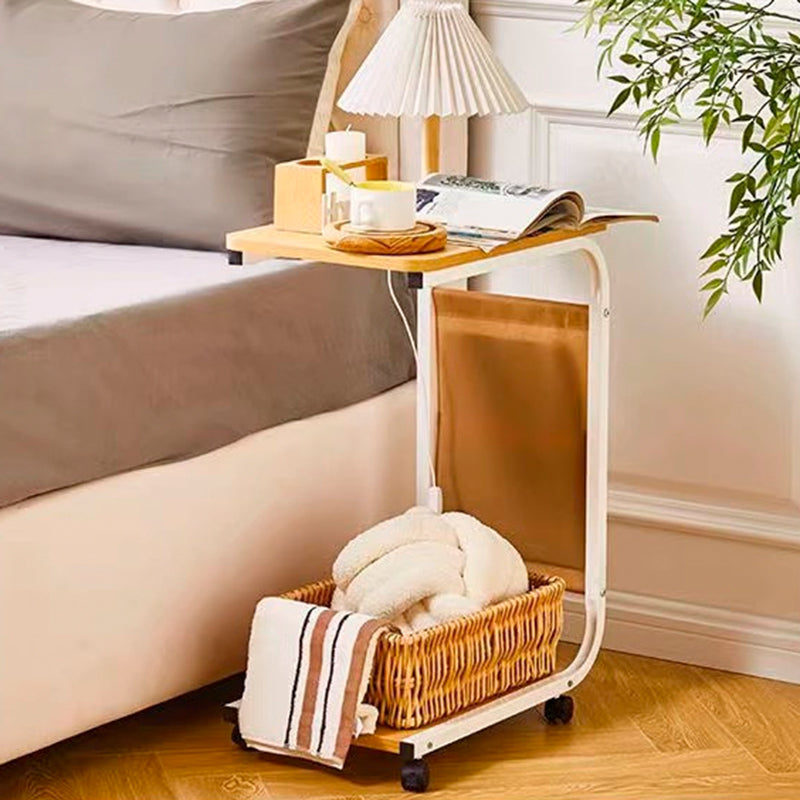 Modern Minimalist Rectangular Rounded-Edge MDF Iron Movable Coffee Table 2-Tier For Living Room