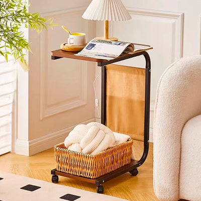 Modern Minimalist Rectangular Rounded-Edge MDF Iron Movable Coffee Table 2-Tier For Living Room