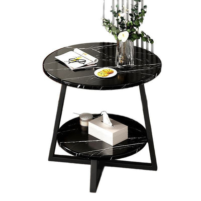 Modern Minimalist Round Carbon Steel MDF End Table 2-Tier For Living Room