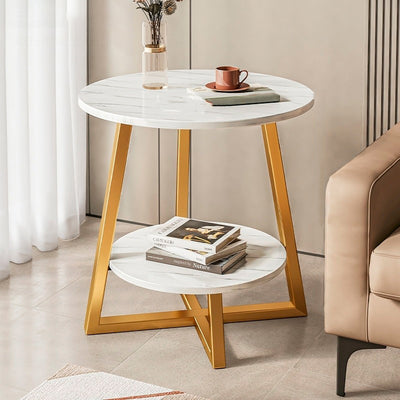 Modern Minimalist Round Carbon Steel MDF End Table 2-Tier For Living Room