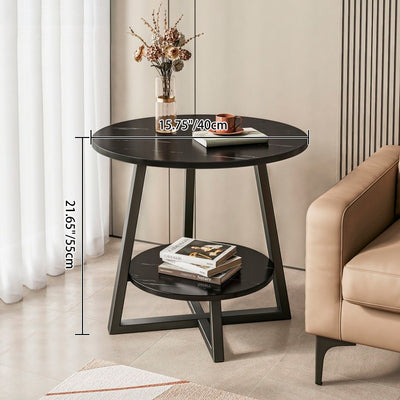 Modern Minimalist Round Carbon Steel MDF End Table 2-Tier For Living Room