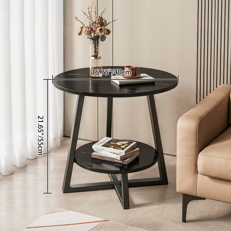 Modern Minimalist Round Carbon Steel MDF End Table 2-Tier For Living Room