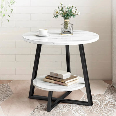 Modern Minimalist Round Carbon Steel MDF End Table 2-Tier For Living Room