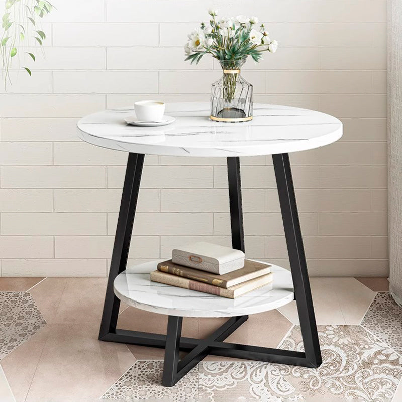 Modern Minimalist Round Carbon Steel MDF End Table 2-Tier For Living Room