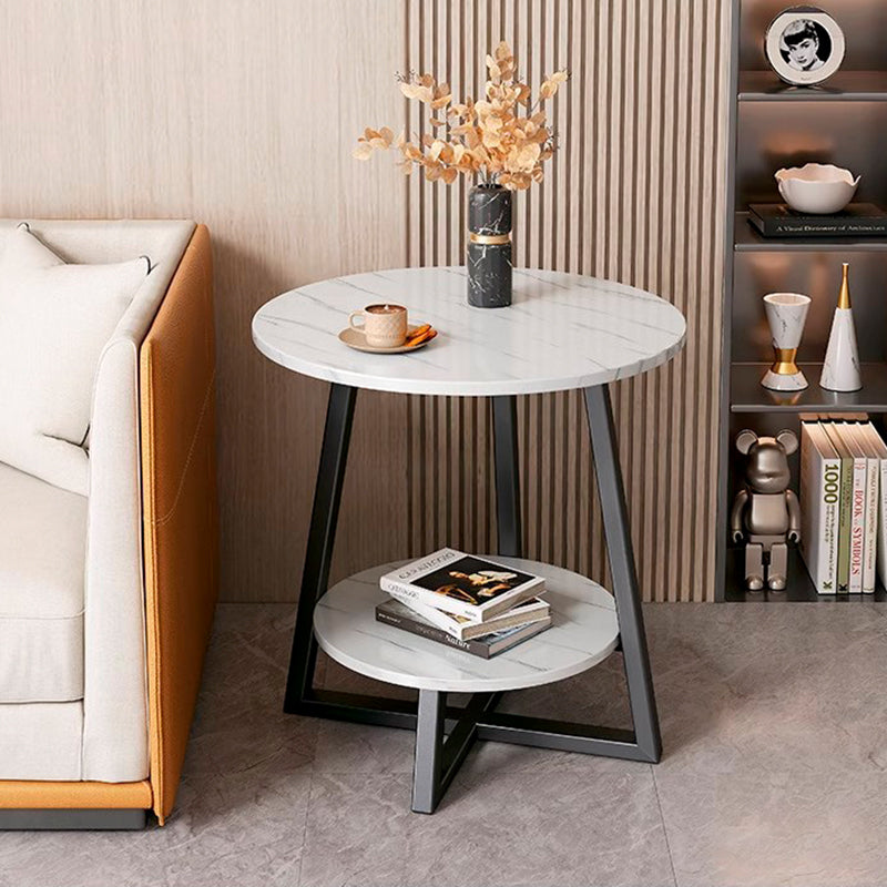 Modern Minimalist Round Carbon Steel MDF End Table 2-Tier For Living Room