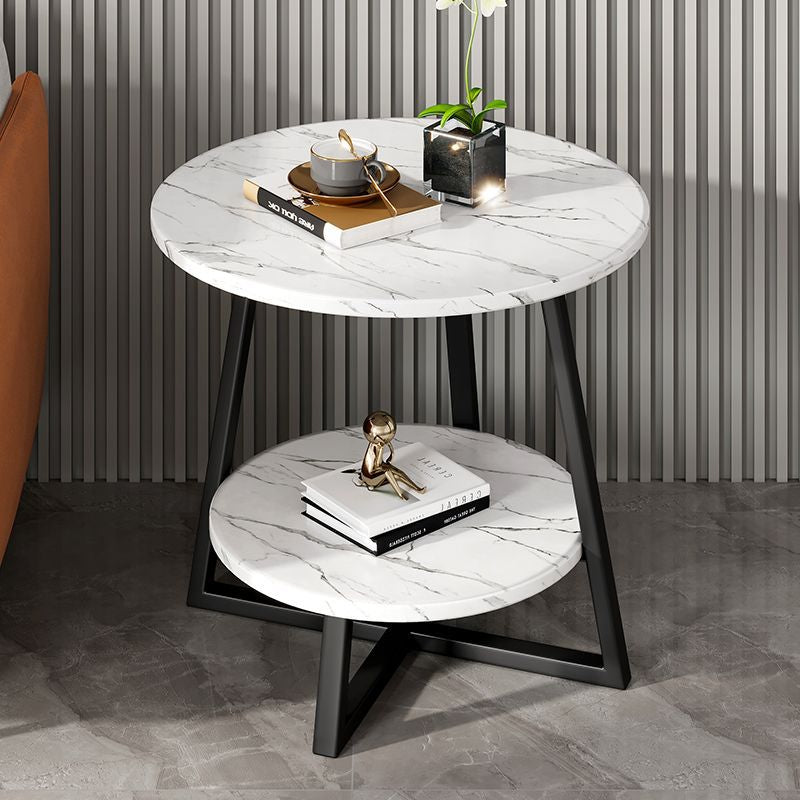 Modern Minimalist Round Carbon Steel MDF End Table 2-Tier For Living Room