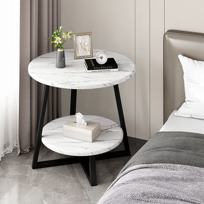Modern Minimalist Round Carbon Steel MDF End Table 2-Tier For Living Room