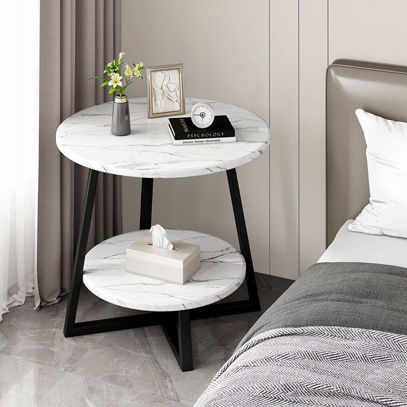 Modern Minimalist Round Carbon Steel MDF End Table 2-Tier For Living Room