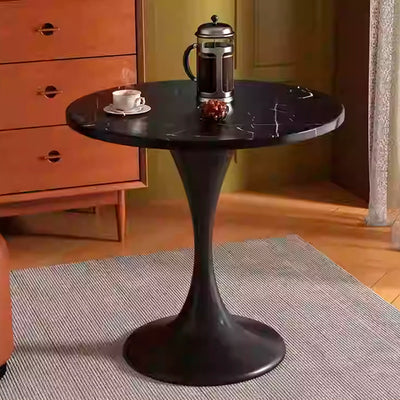 Modern Minimalist Tulip-Shaped Round MDF Carbon Steel Coffee Table 1-Tier For Living Room