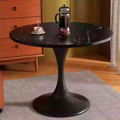 Modern Minimalist Tulip-Shaped Round MDF Carbon Steel Coffee Table 1-Tier For Living Room