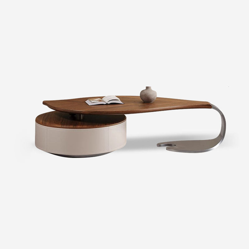 Modern Minimalist Leaf Design Stainless Steel Solid Wood Plywood Particleboard Coffee Table 1-Drawer 2-Tier For Living Room