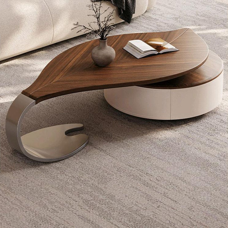 Modern Minimalist Leaf Design Stainless Steel Solid Wood Plywood Particleboard Coffee Table 1-Drawer 2-Tier For Living Room